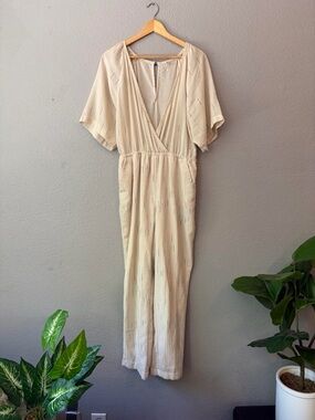 Anthropologie Featherbone Cream Jumpsuit